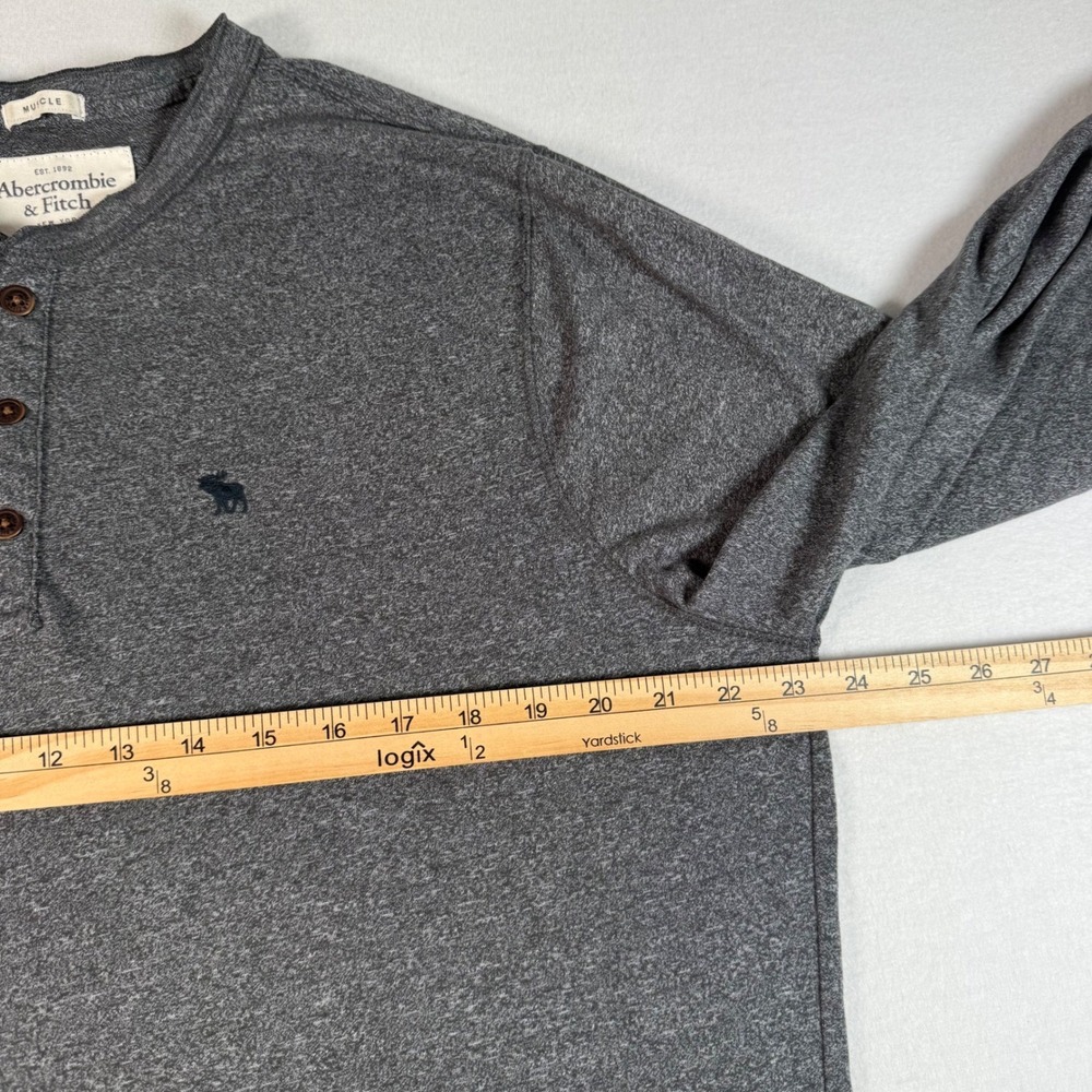 Abercrombie Fitch Mens Gray‎ Long Sleeve Henley Shirt Muscle Fit XL Y2K 90s - Picture 6 of 10